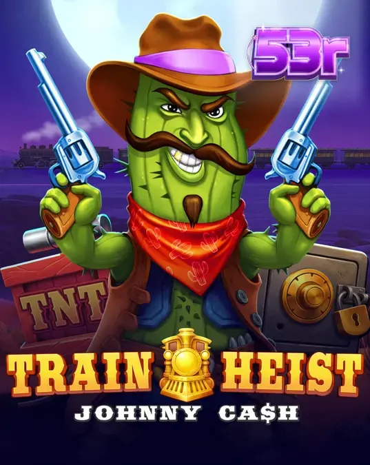 Cena de ação do slot Train Heist Johnny Cash com o personagem principal no deserto